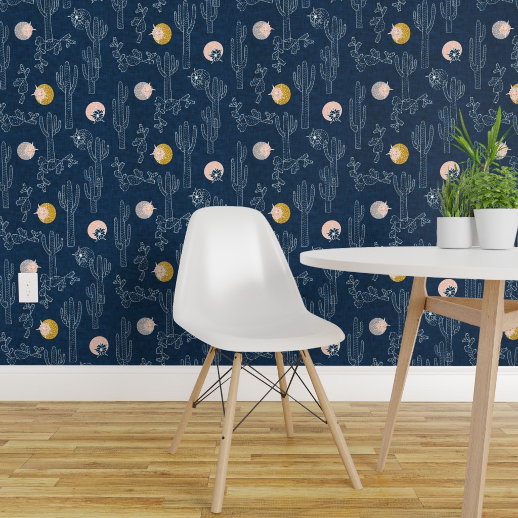 Peel-and-Stick Removable Wallpaper Southwestern Indigo Cactus Western