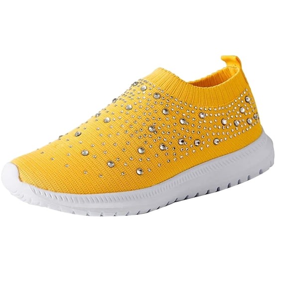 VoxSoles Women's Rhinestones Mesh Sport 𝖲lip-on Shoes,Non 𝖲lip Good Arch Breathable Lightweight Casual Sock Sneaker Nurs𝖾 Shoes