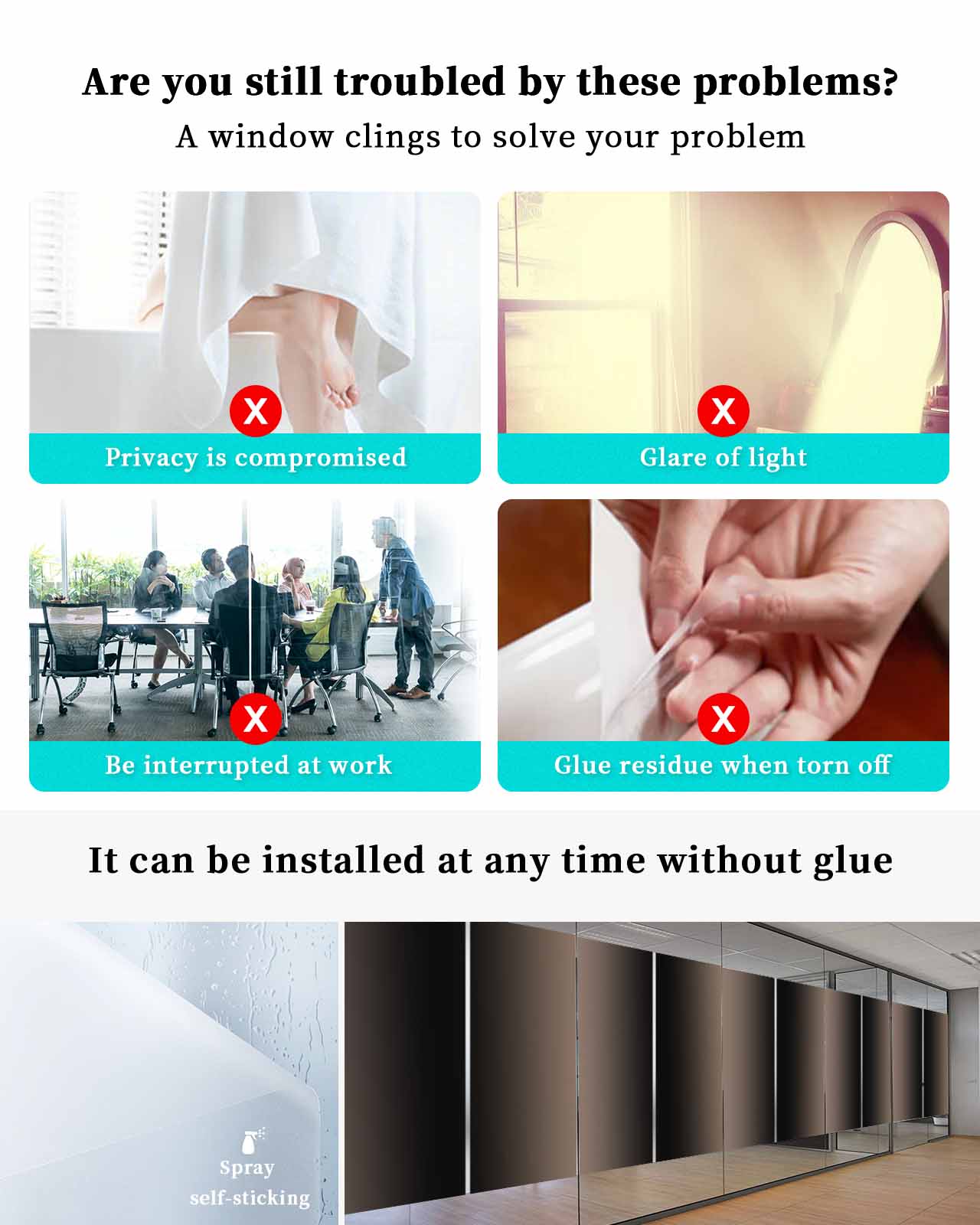 Window Privacy Film, Brown Black Ombre UV Sun Blocking Window Tint Film Heat Control One Way Blackout Window Film, Modern Abstract Gradient Color Art Non Adhesive Static Cling Sticker 29.5x78.7 In