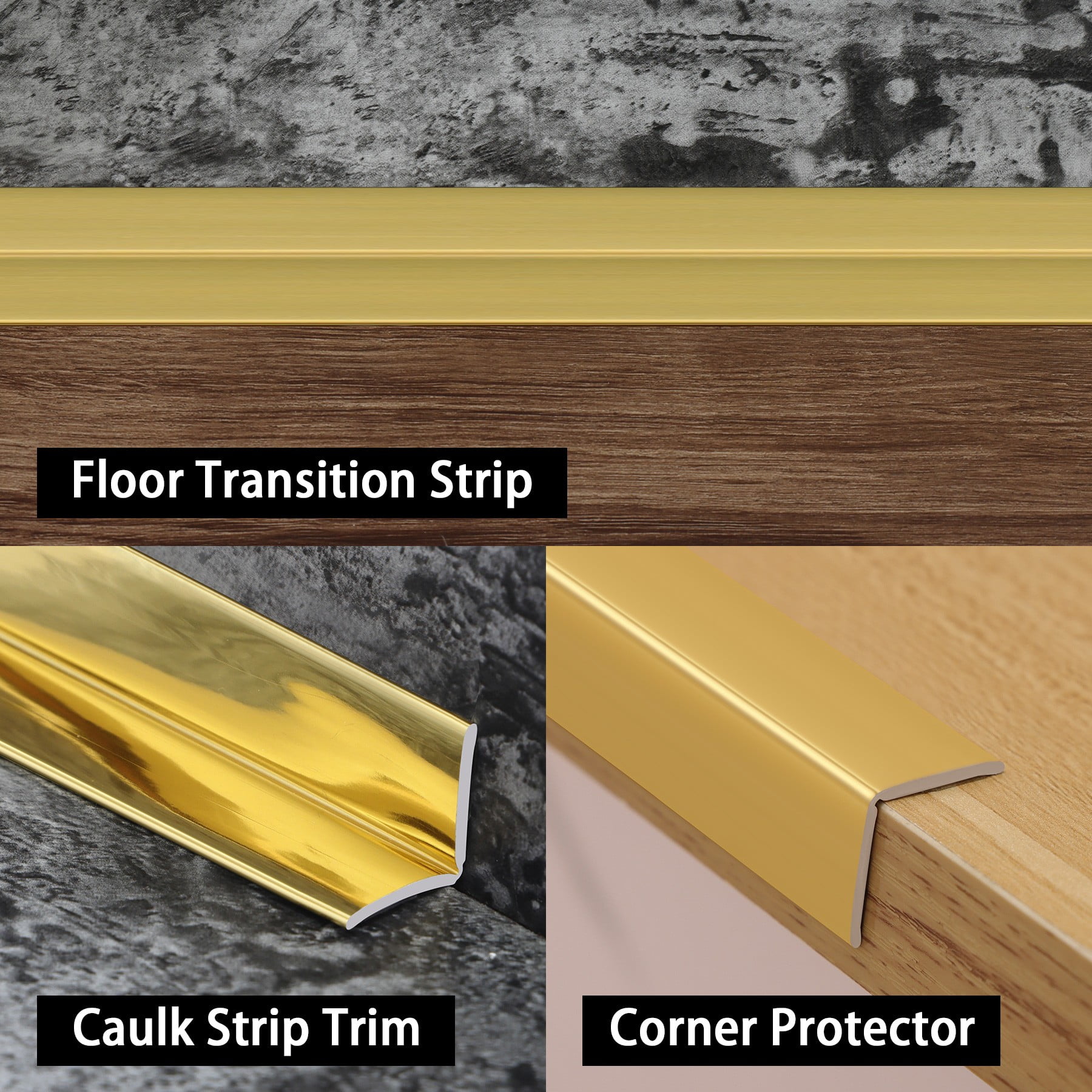 Multifunctional Wall Molding Trim & Corner Guards & Caulk Strip, Apply in Table Edge Door Frame Baseboard for Protection and Decoration, Shiny Gold, 16.4ft x 1.6in