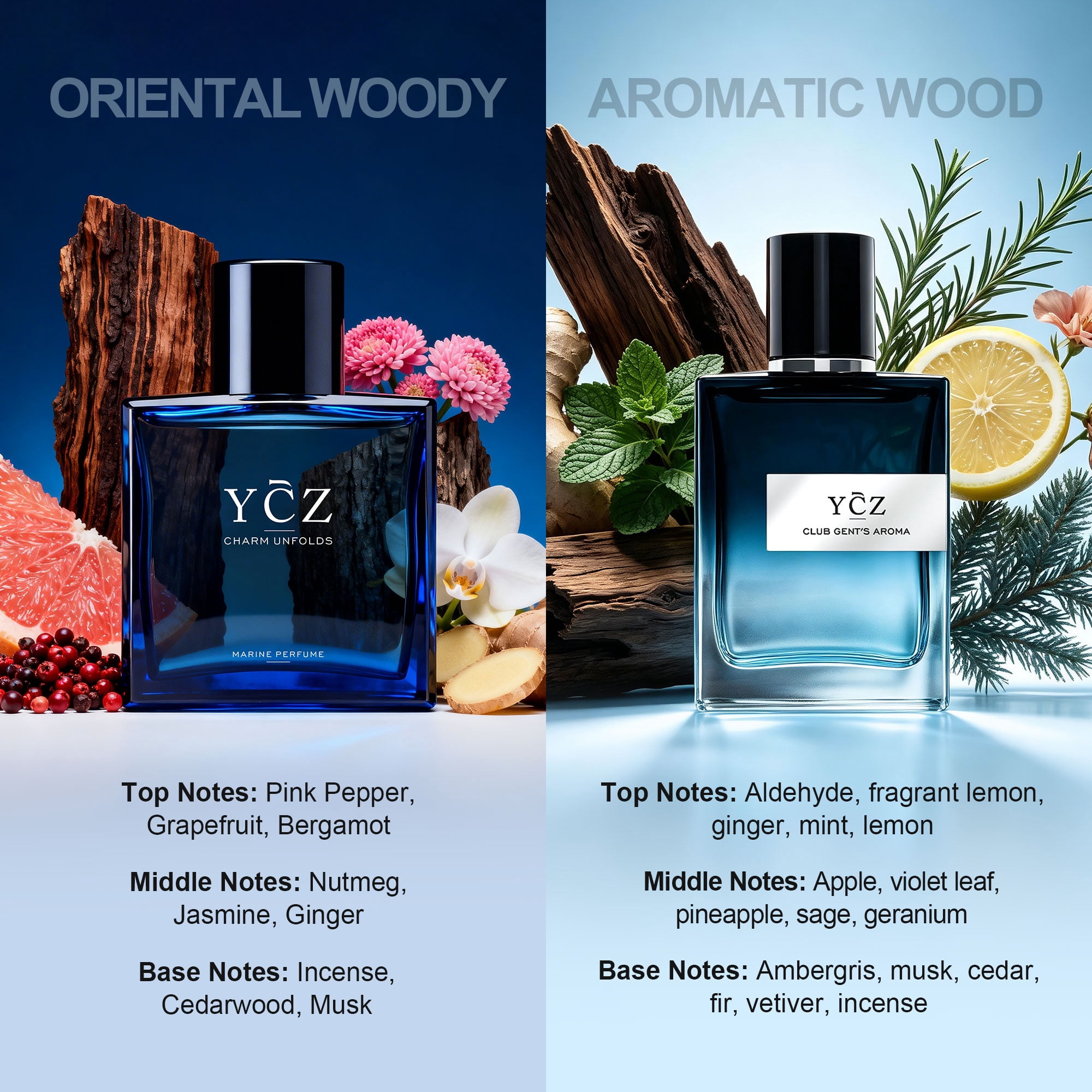 YCZ Men's Cologne Gift Set, 4-Pack Eau de Parfum, Mint, Vanilla