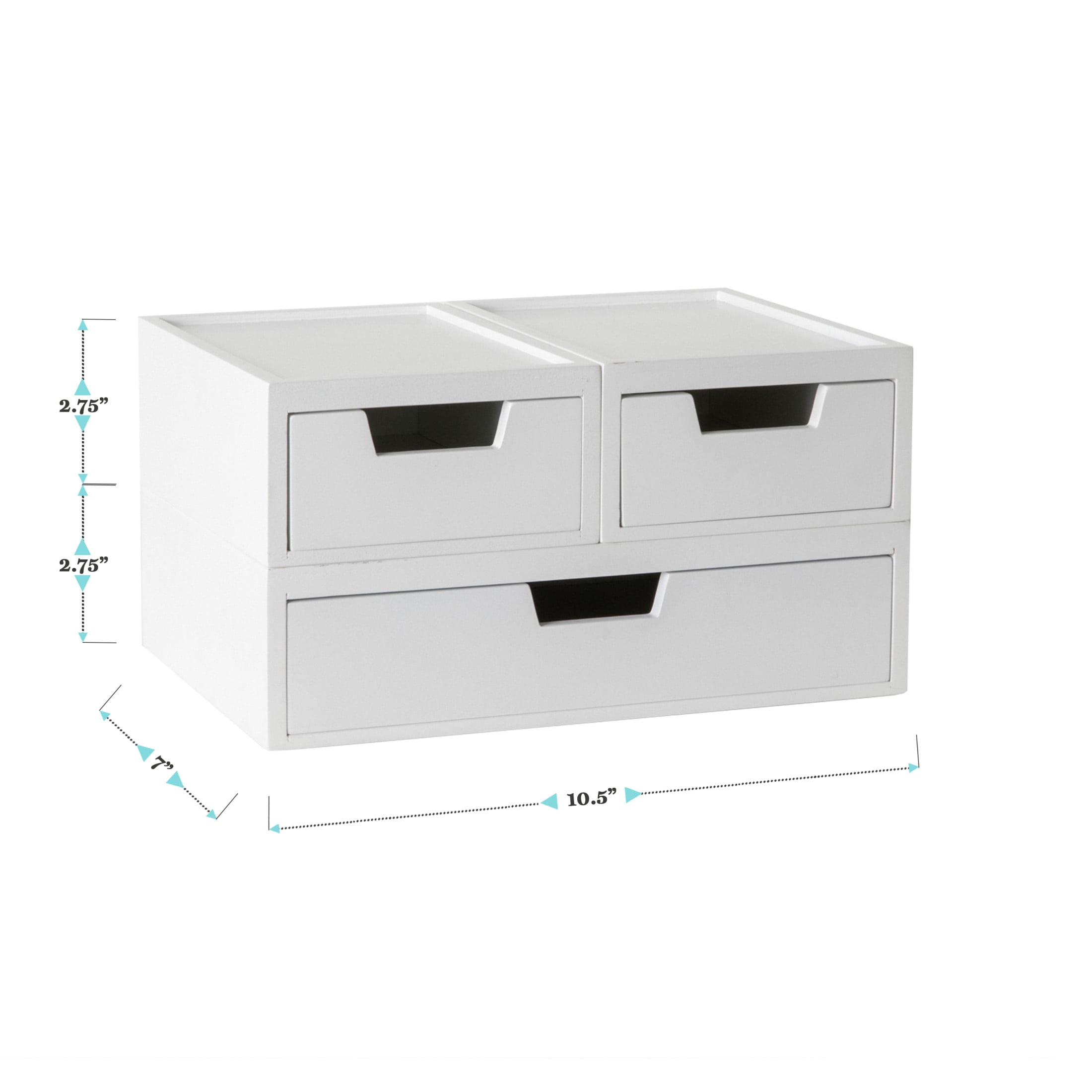 Martha Stewart Weston Stackable White Engineered Wood Boxes with Drawers, Office Desktop Organizers, Set of 3
