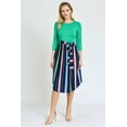 thumbnail image 4 of Vivid 3/4 Sleeve Multi Color Stripe Sash Midi Dress | S-3X, 4 of 13