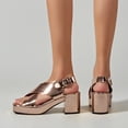 thumbnail image 4 of Zapatos de mujer Correas cruzadas casuales Hebilla Tacones altos gruesos Punta cuadrada Color sólido Sandalias brillantes Wmkox8yii  hfjk3916, 4 of 9
