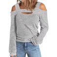 thumbnail image 1 of yievot Chemises pour Femmes Col Rond Décontracté Épaules Dénudées Manches Longues Chandails en Molleton Légers Couleur Unie Tops, 1 of 5