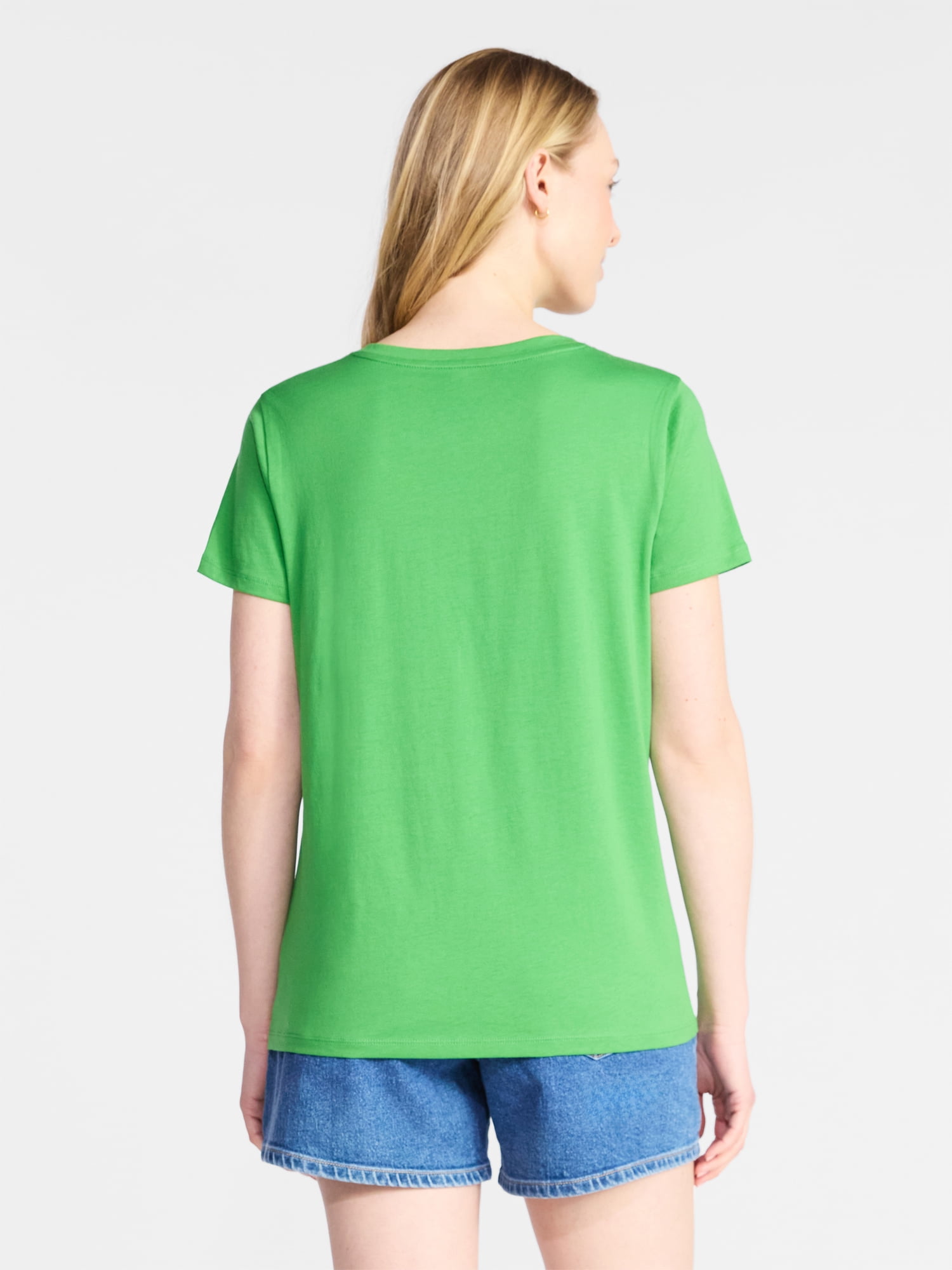Time and Tru Women's Cotton V-Neck Tee with Short Sleeves, Sizes XS-4X