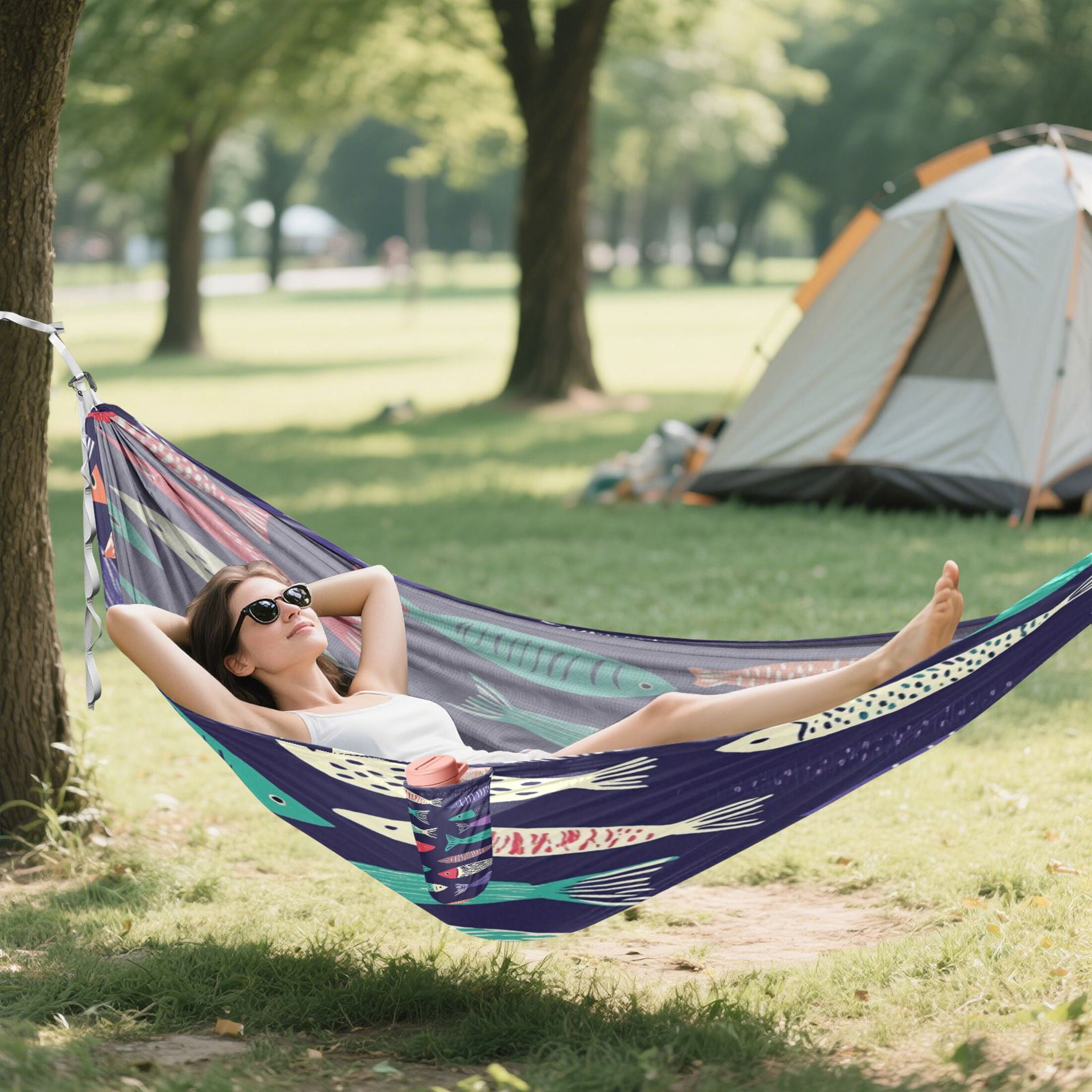 Hammock Camping Hammock Nylon Portable Hammock Travel Camping Hammock Colorful Cartoon Fish Pattern