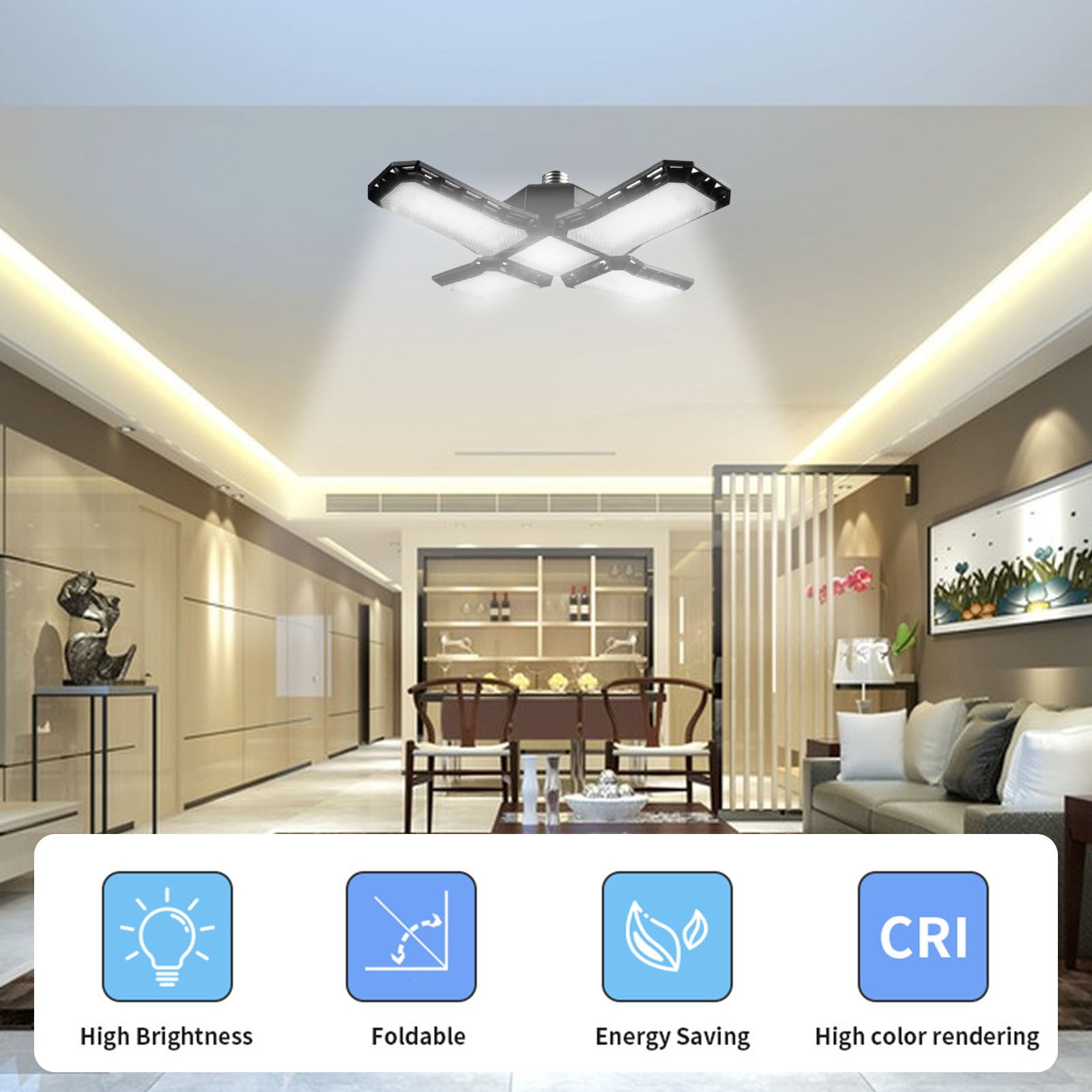 JilgTeok 1 Packs LED Garage Lights Deformable LED Garage Ceiling Lights with Adjustables Panels Lights for Garage Workshop Basement Support E27 Screw Socket