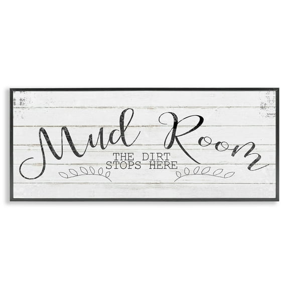 Stupell Industries Mud Room Dirt Stops Here Typography Painting Black Framed Art Print Wall Art, 24 x 10