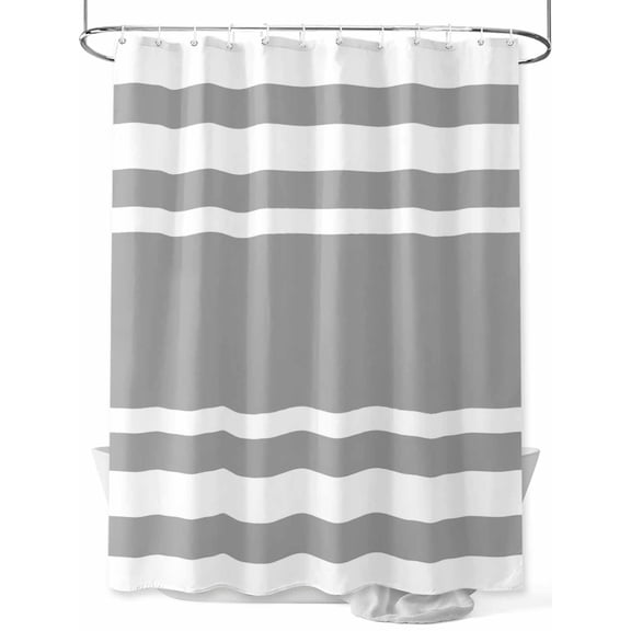 Grey Stripe Shower Curtain, Geometric Pattern White Stripes Modern Waterproof Shower Curtain Set with 12 Hooks Lightweight Washable Fabric Shower Curtains for Bathroom 60x72 Inches