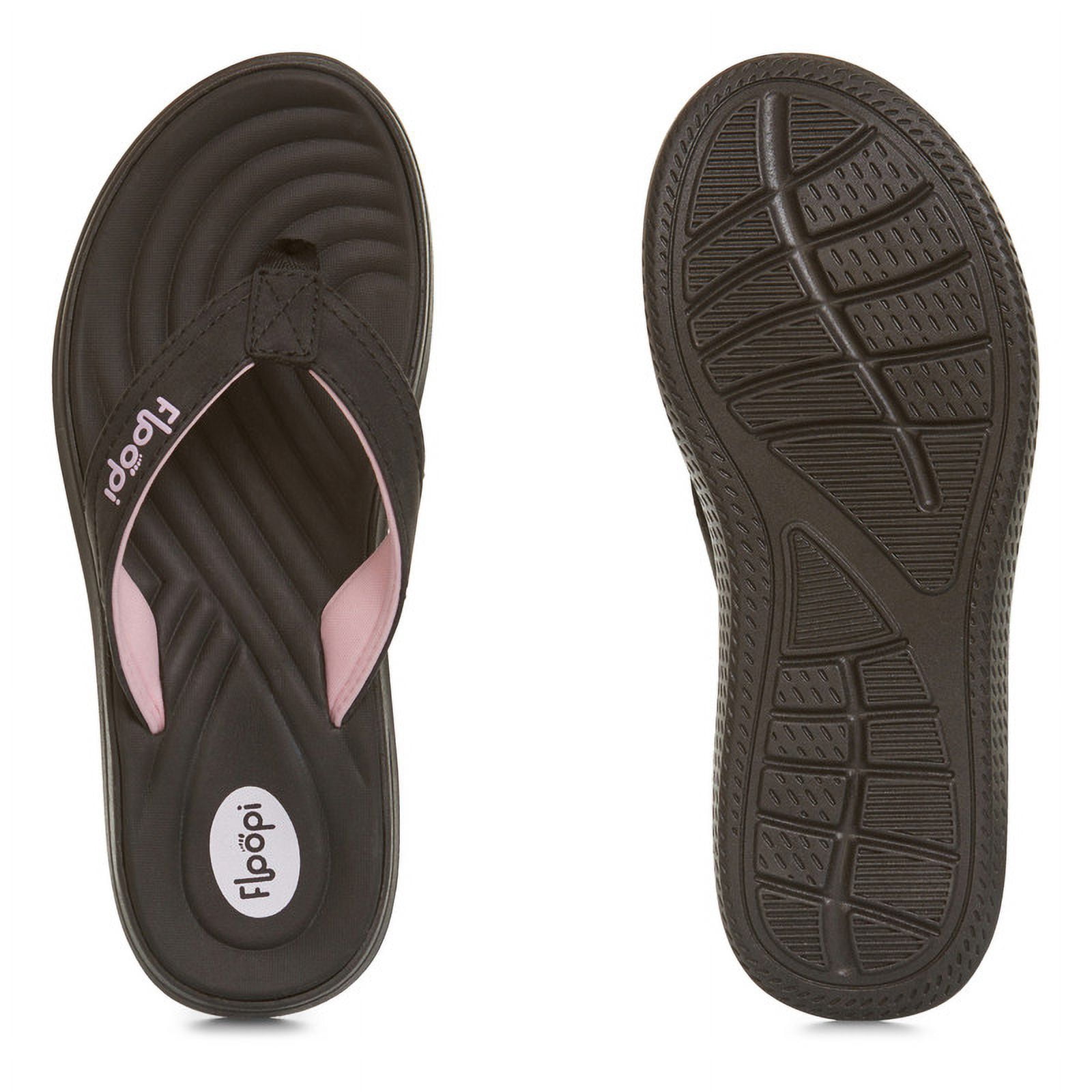 Flip Flops for Women Durable Memory Foam Textured Insole Sandals Ladies Beach Sandals with Indoor & Outdoor Anti Skid Soles, Color Black, Size 9