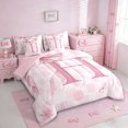 thumbnail image 2 of Erosebridal Letter H Monogrammed 7pcs Bedding Comforter Set,Modern Geometric Pattern Queen Bedding Sets For Kids Girls,Reversible pink, 2 of 7