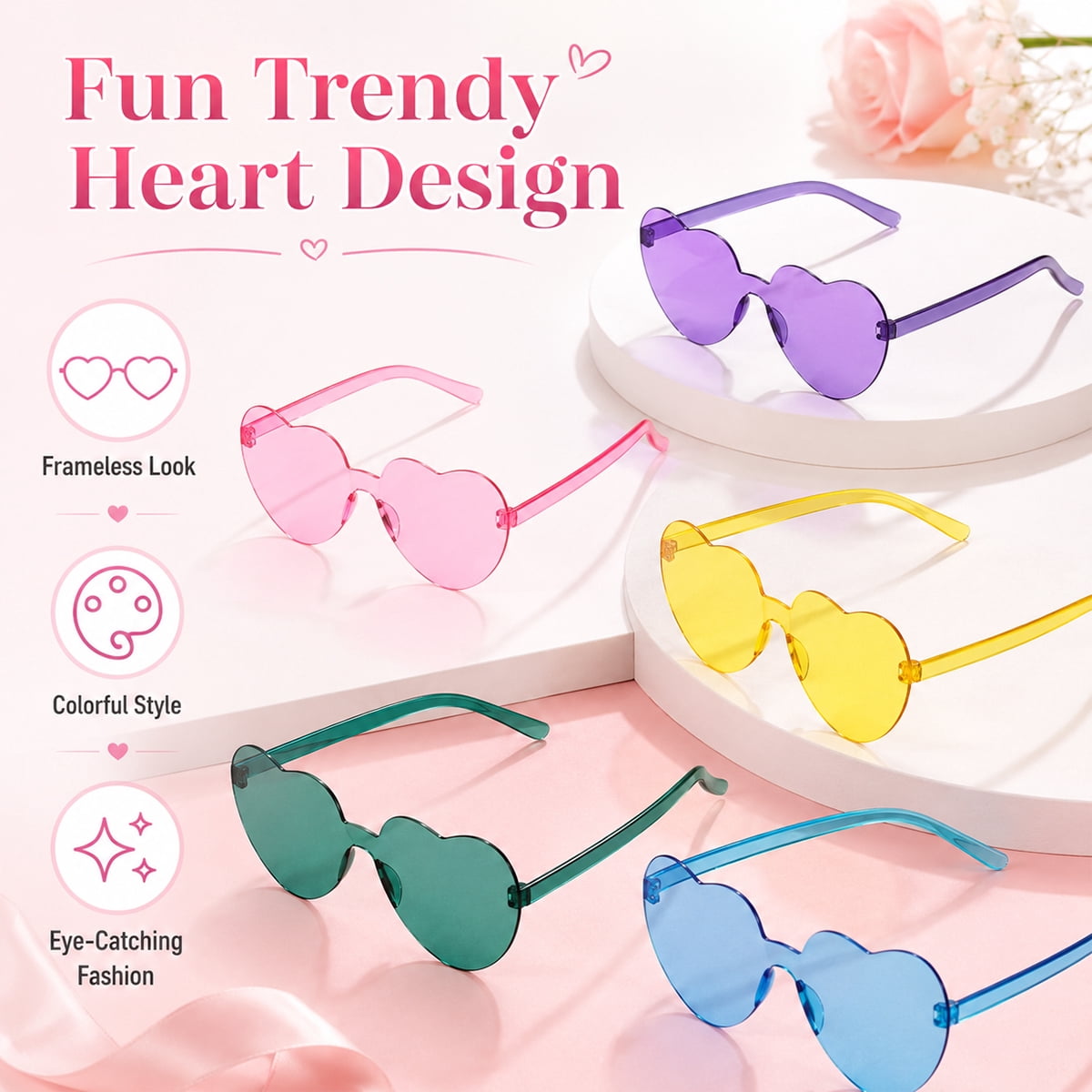 Heart Glasses for Women Valentine Party Glasses Fun Trendy Heart Shaped Glasses for Birthday Wedding Bachelorette Party Favor Mixed Color 12PCS