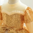 thumbnail image 5 of 2T Toddler Girls Wedding Princess Dress Party Dress Formal Pageant Dress 3T Toddler Girl Long Sleeve Contrast Color Tue Top Sequins Upper Ruffled Tulle Layer Elegant Party Dress Gold, 5 of 6
