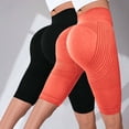 thumbnail image 2 of Yoga Shorts for Women, Audhol Women's Hip Lifting Fitness Pants with Textured Compression and Tight Fit High Waisted Peach Hip Yoga Shorts 2Pc Womens Workout Shorts orange S, 2 of 4