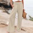 thumbnail image 2 of FAIWAD Wide Leg Pants for Women Elastic Waist Cotton Linen Trousers Ladies Elegant Lounge Pants with Pockets (4X-Large, Khaki), 2 of 7