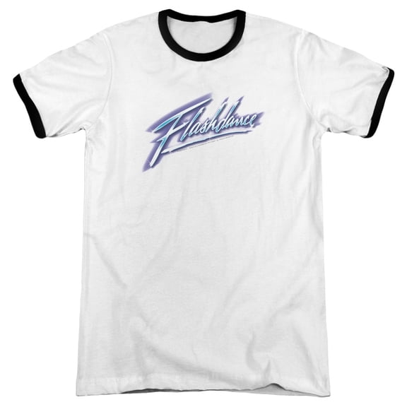 Flashdance Logo Adult Ringer T-Shirt White Black