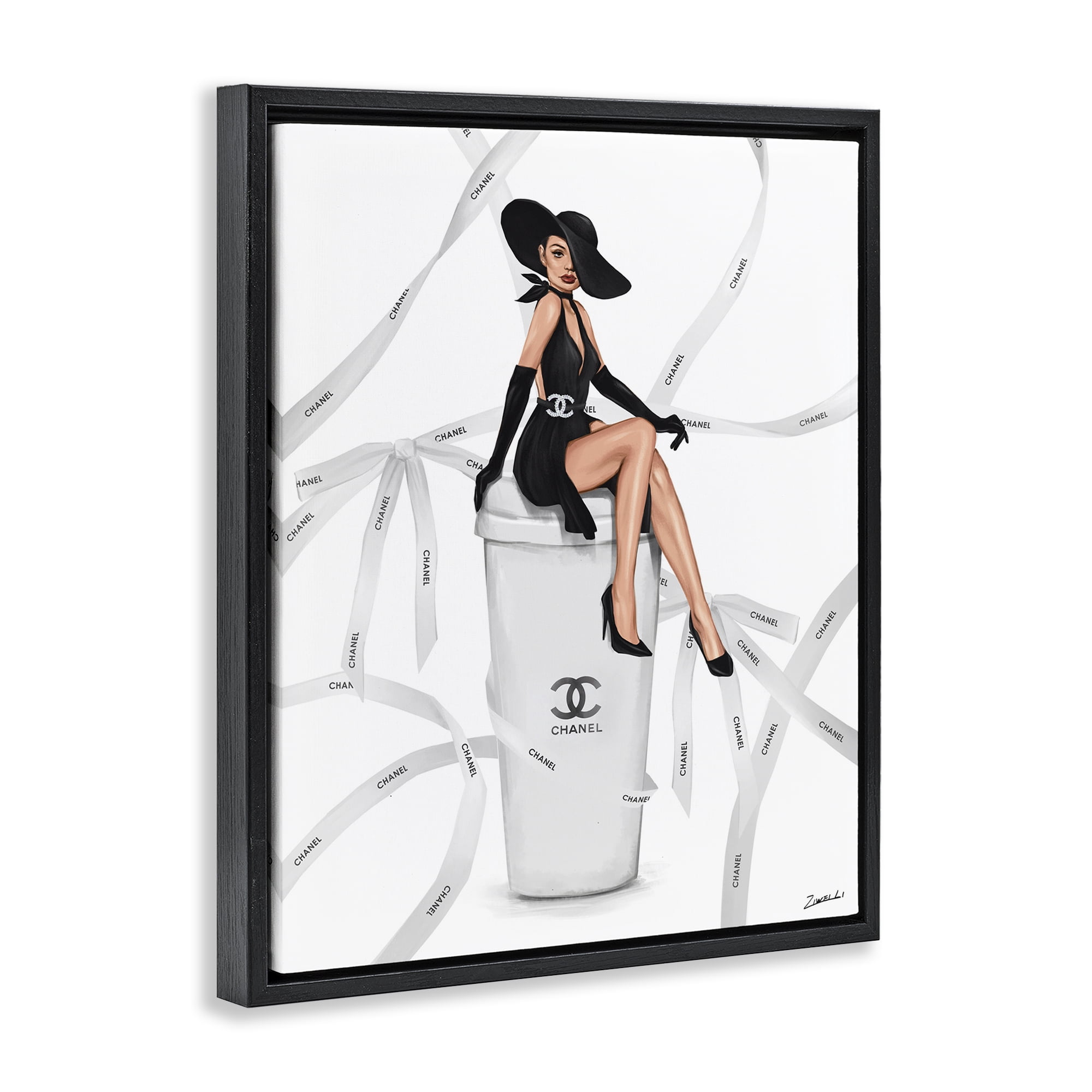 Stupell Industries Luxury Fashion Woman Beauty & Fashion Painting Black Floater Framed Art Print Wall Art, 17 x 21
