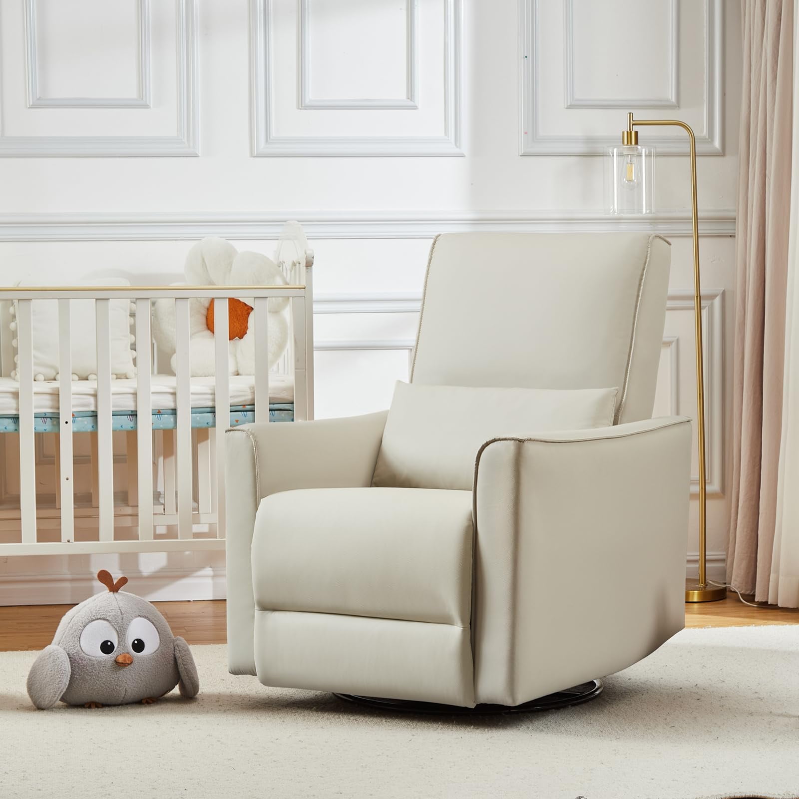 TROPOW 360° Swivel, Rocking Chair Nursery, Glider Rocker Recliner, PU Leather Sofa Chair with high Back, Deep Seat for Nursery, Living Room, Bedroom, Beige