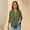 Army Green, variant on BRGZLK Summer 3/4 Sleeve T-Shirts for Girl Trendy Solid Color Imitation Cotton and Linen V-Neck Button Holiday Relaxed Fit Tees Beige 13-14 Years