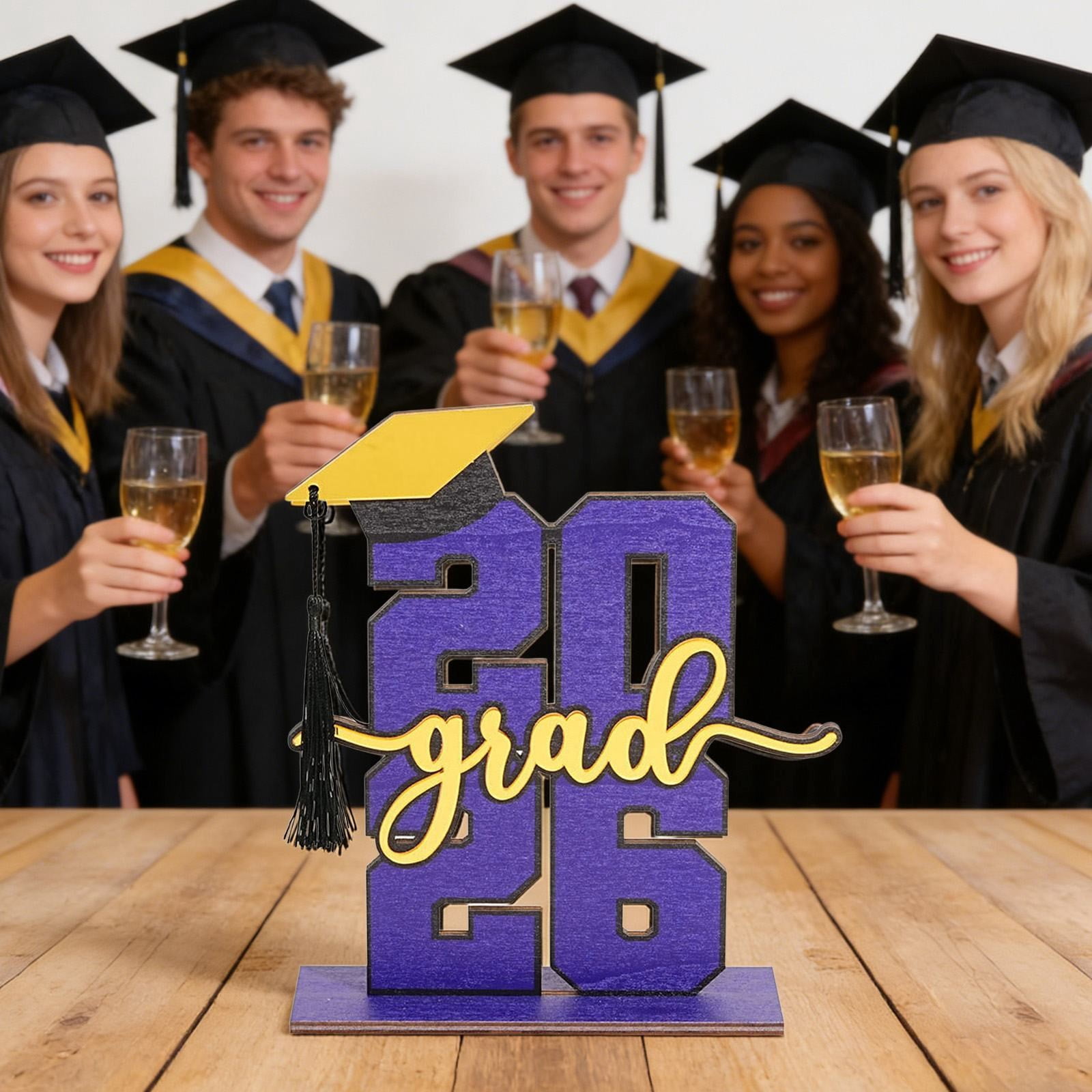 ERTZAE Graduation Wooden Centerpieces,Grad Home Table Decor,Grad Light Up Marquee,Event Decor,Black & Gold Graduation Ornament 2026 8x6Inch,Senior Class of 2026 Desk Decor for High School & College