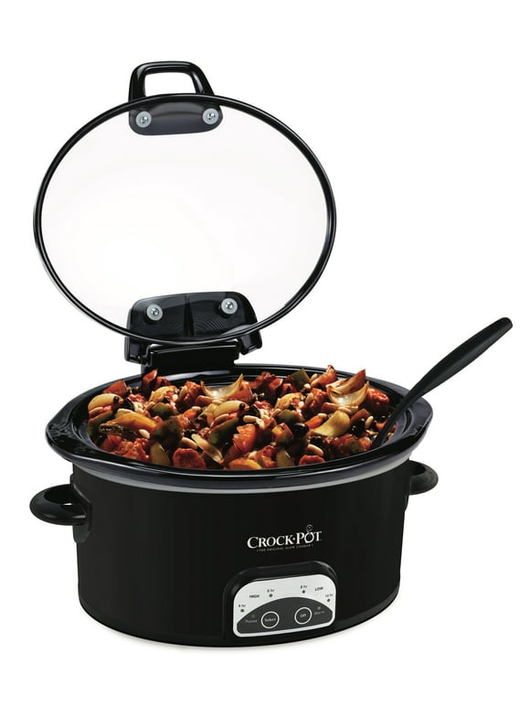 Crock-Pot 4.5-Quart Lift & Serve Hinged Lid Slow Cooker, One-Touch Control, Black