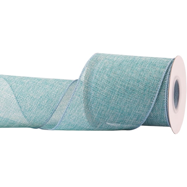 Joycrosso Burlap Wired Edge Ribbon 4 inch x 10 Yards, Island Blue, Ideal for Crafting, Gift Wrapping, Wreath, Christmas Tree, and Rustic Wedding Decorations