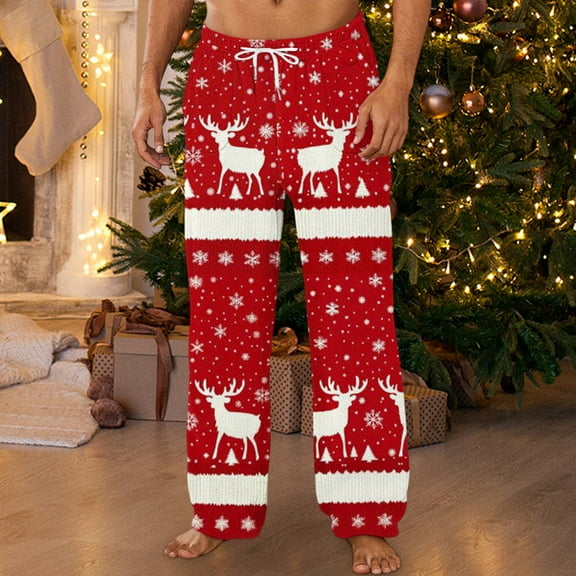 LONKITO Christmas Mens Pajama Pants with Pockets Fleece Soft Comfort Home Sleep Loungewear Pajamas Pants Elastic Waist for Casual Holiday