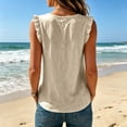 thumbnail image 4 of Luivaraty Tank Tops for Women Soild Color Beacth Tops Casual Ruffles V Neck Half Button Shirts, S-2XL, 4 of 7