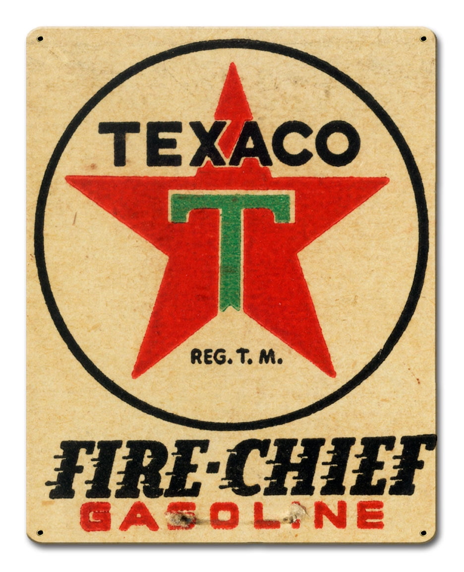 Vintage Replica Tin Metal Sign Fire Chief Fuel Motor Oil Texaco Gasoline 