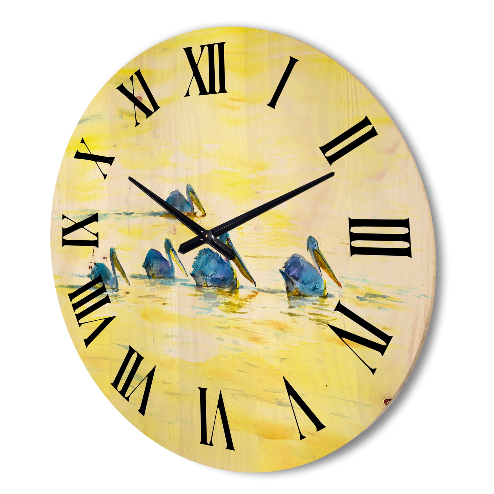Designart 'Pelicans Birds On The Yellow River' Farmhouse Wood Wall Clock