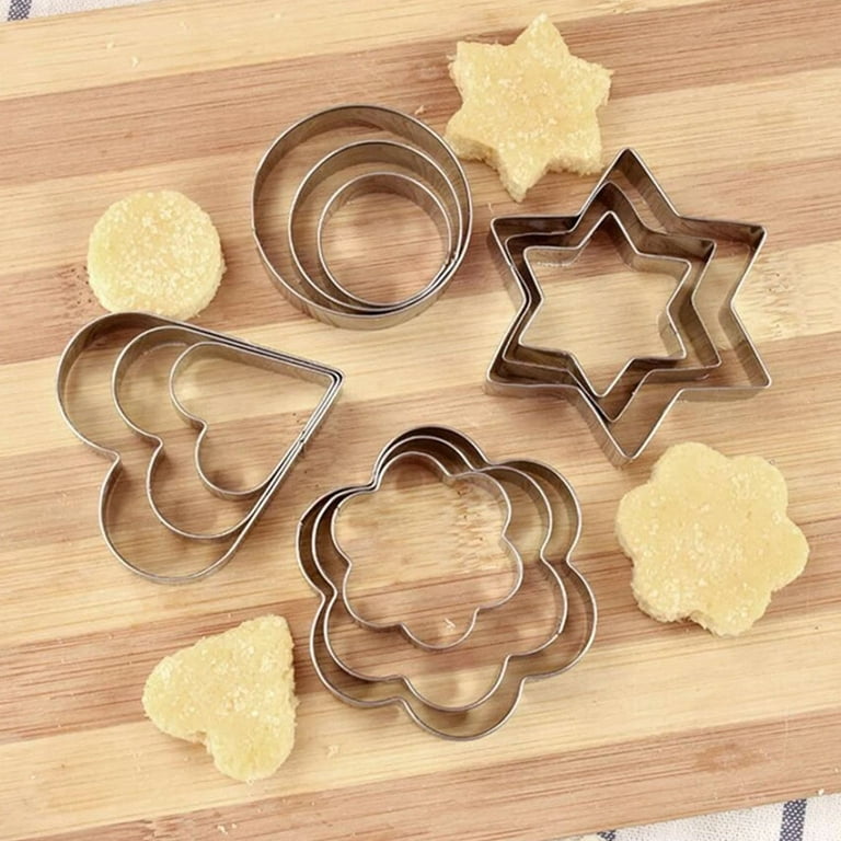 Euwbssr 24 Pcs Cookie Cutter Set DIY Baking Tools Stainless Steel Mini Cookie Cutters for Kids Heart-Shaped Star-Shaped Flower-Shaped Triangle Square