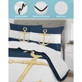 thumbnail image 4 of Yellow Anchor Nautical Full Size Down Alternative Comforter, Lightweight Comforter Quilt Bedding Set with Pillow Shams Navy Blue White Striped All Seasons Bed Comforter Duvet Insert 78"x90", 4 of 7
