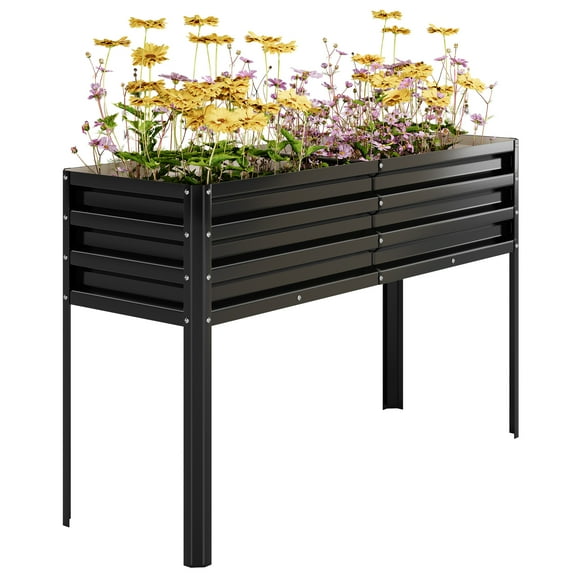 Large Galvanized Metal Raised Garden Bed 50×17×32 in – Elevated Planter Box with Legs & Drainage Holes – Sturdy Outdoor Gardening Bed for Vegetables, Flowers, Herbs – For Patio, Balcony, Backyard