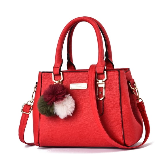 Nestbag Red Handbag for Women, PU Leather Top Handle Bag with Detachable Charm, Multi-Pocket Shoulder Crossbody Bag for Daily Work