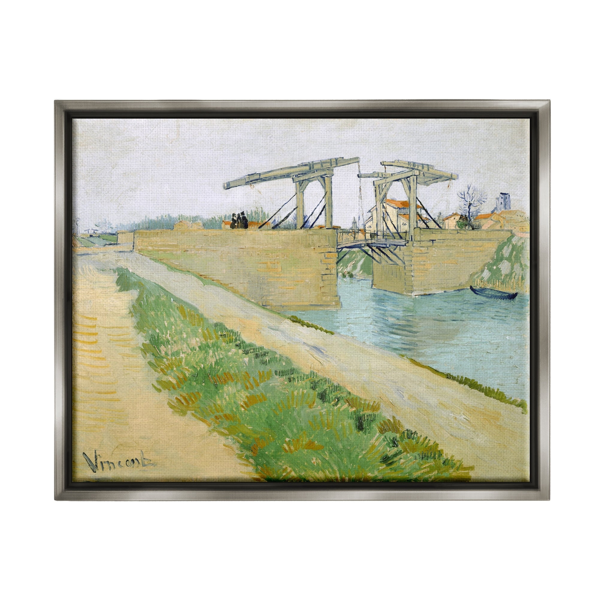 Stupell Industries De Brug Van Langlois Vincent van Gogh Bridge Painting Painting Luster Gray Floating Framed Canvas Print Wall Art, Design by one1000paintings