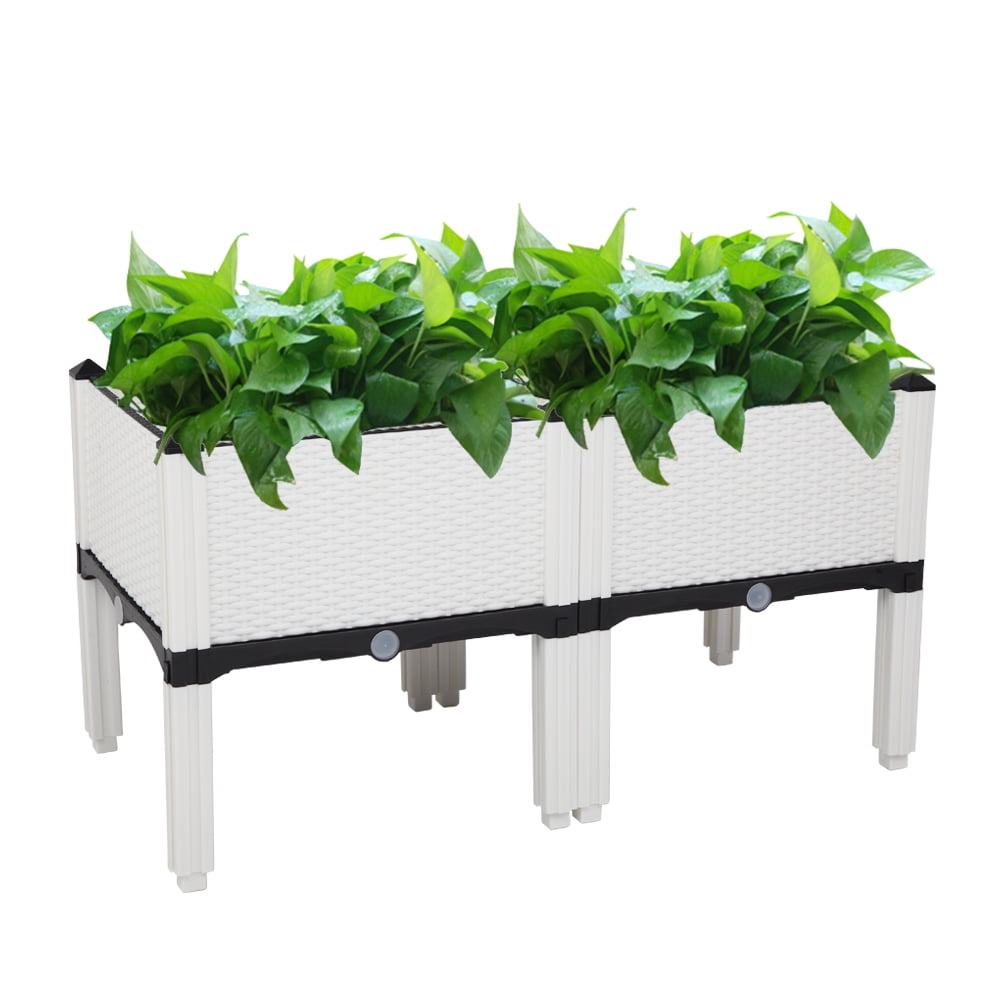 Private Jungle 2Pcs Raised Garden Bed kits, Plastic Elevated Garden beds with Brackets,Outdoor Indoor Planting Box Container,White Private Jungle 2Pcs Raised Garden Bed kits, Plastic Elevated Garden beds with Brackets,Outdoor Indoor Planting Box Container,White