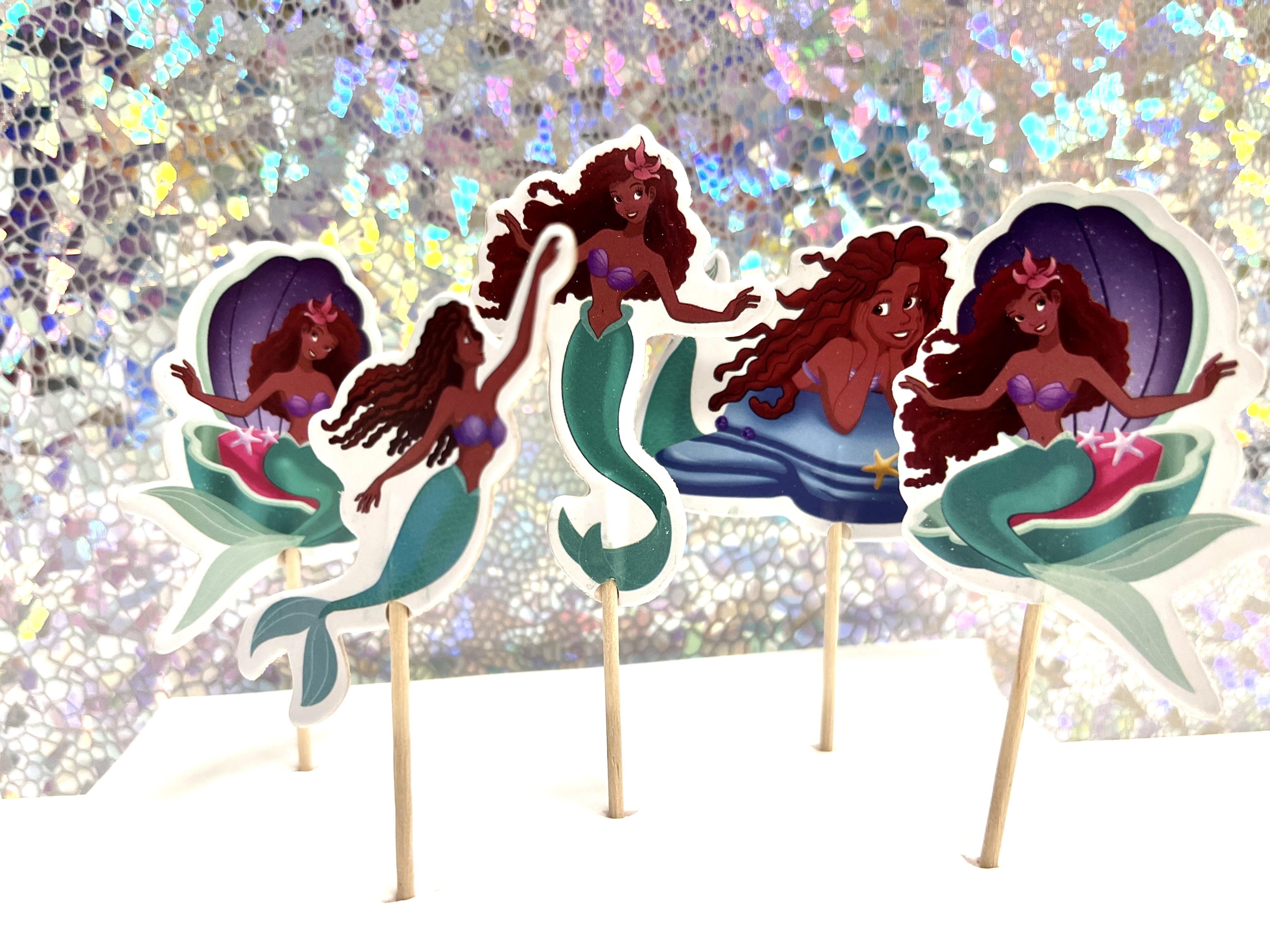 black mermaid, little mermaid, cupcaketoppers 24 pcs, Ariel, party