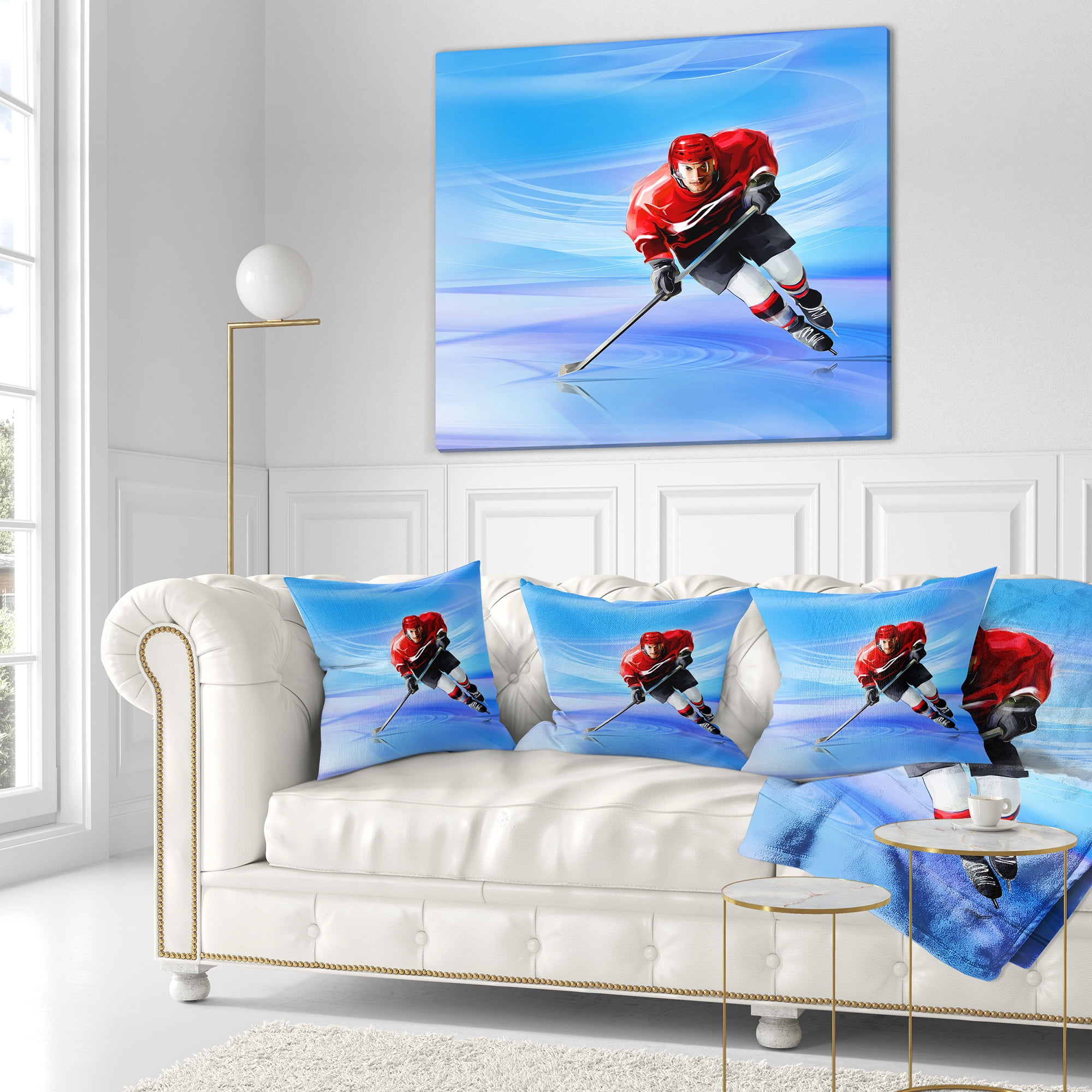 Designart Male Hokey Player - Abstract Portrait Throw Pillow - 18x18