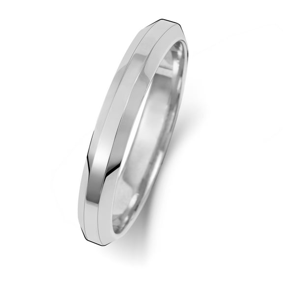 Light 18k White Gold 3mm Bevelled Court Comfort Men/Women Wedding Band/Ring
