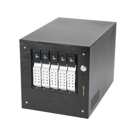 iStarUSA S-35-DE5SL Black Aluminum / Steel Tower Compact Stylish 5 x 3.5" Hotswap Trayless mini-ITX Tower - Silver HDD Handle