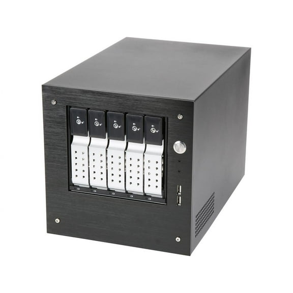 iStarUSA S-35-DE5SL Black Aluminum / Steel Tower Compact Stylish 5 x 3.5" Hotswap Trayless mini-ITX Tower - Silver HDD Handle