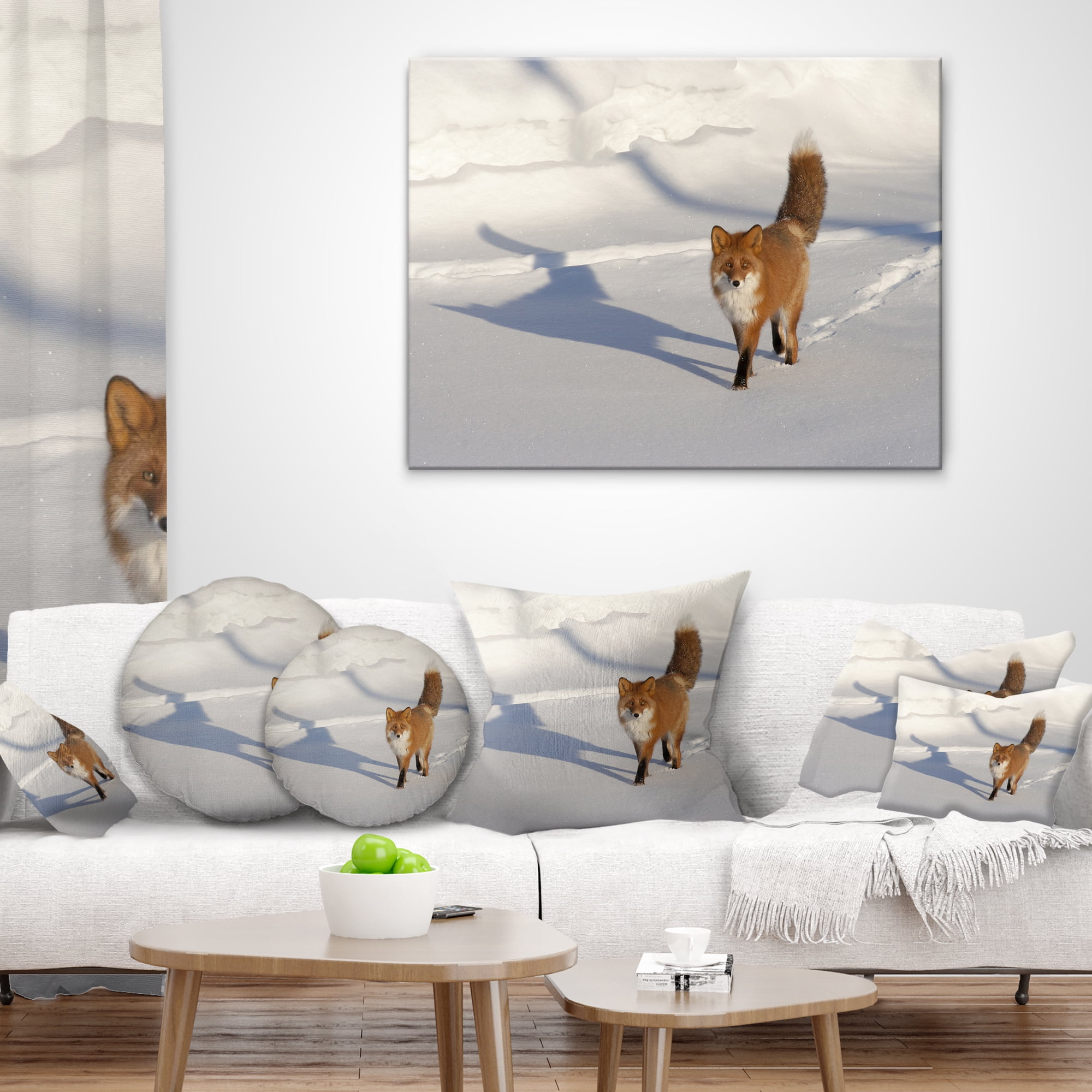 Designart Brown Winter Cat with Footprints - Animal Throw Pillow - 12x20