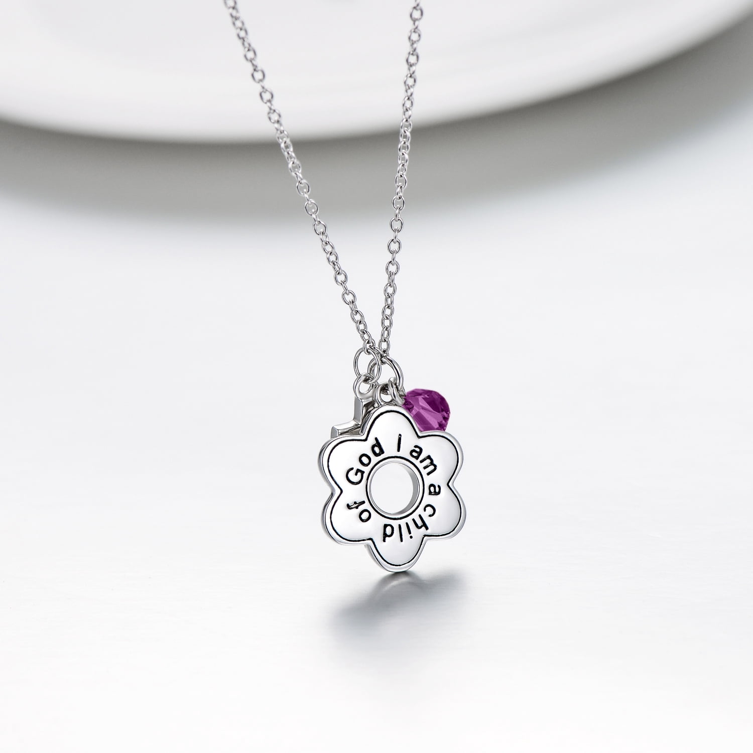 SOULMEET Daisy Necklace 925 Sterling Silver I Am a Daughter of God Jewelry for Women Baptism Communion Gifts for Birthday Gift
