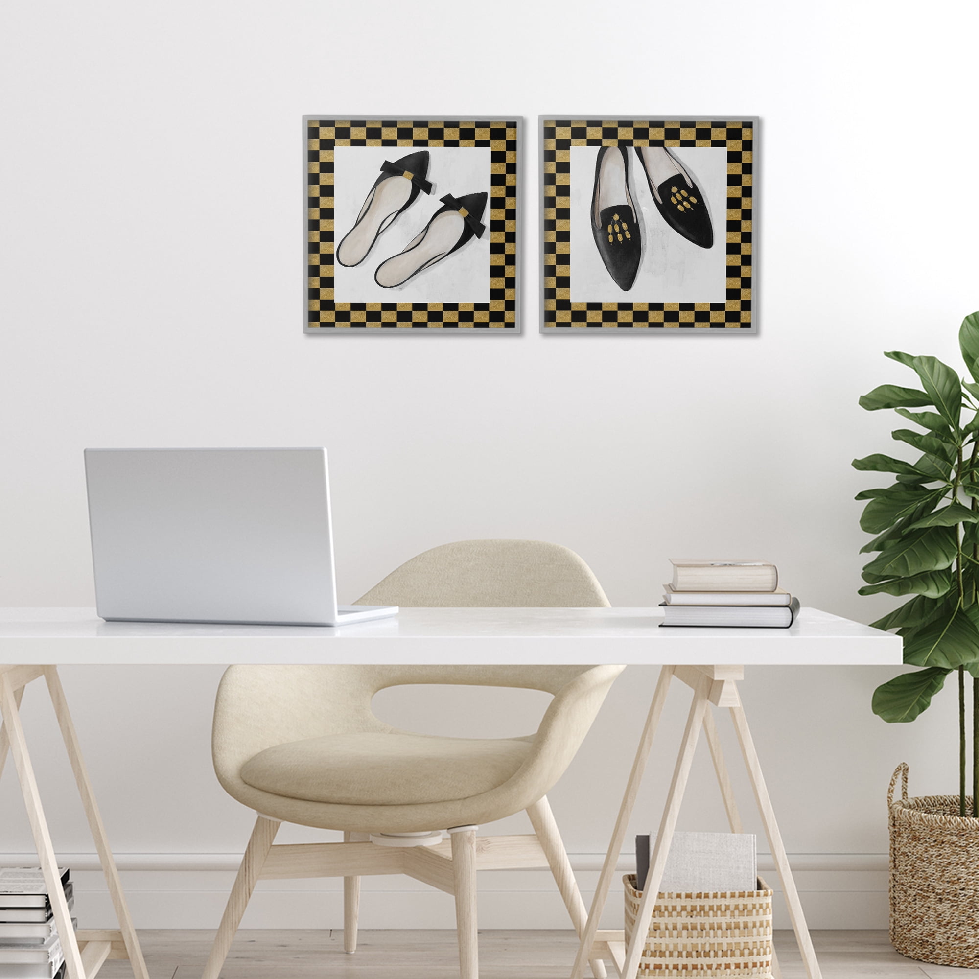 Stupell Industries Black Flats & Sliders 2 Piece Gray Framed Giclee Art Set, design by Lorenzo Collective