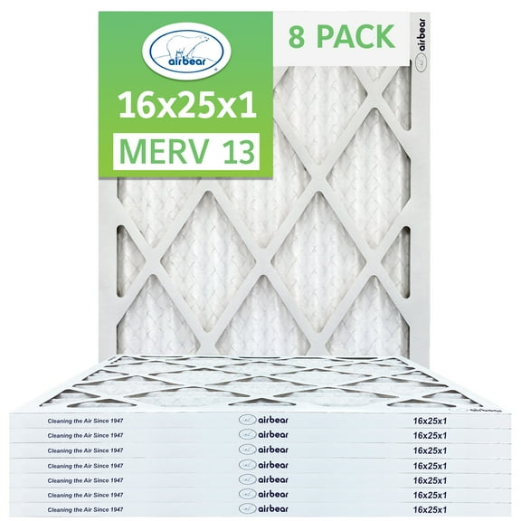 20x25x1 Air Filter MERV 13 (8-Pack) TRION Air Bear Pleated HVAC Air Filters Replacement (Actual Size 19.5 x 24.5 x .75)
