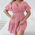 thumbnail image 1 of Robes pour Femmes Femmes Grande Taille Imprimé Taille Élastique Col en V Manches Courtes Robe en Liquidation, 1 of 6
