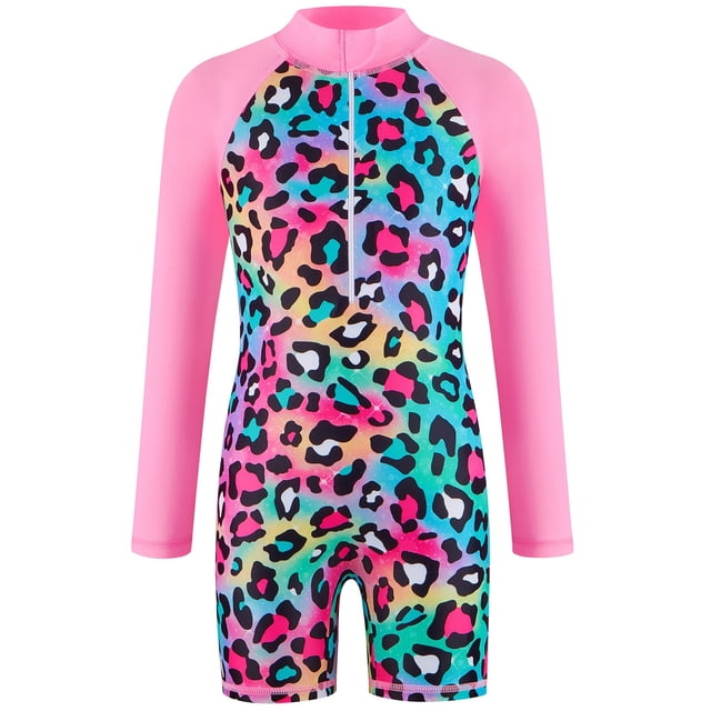 Girl Rash Guard Swimsuit Hawaiian Ruffle Long Sleeve Sun Protection Bathing Suit for Teens 10-12 Years