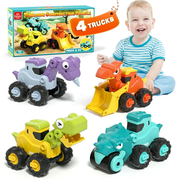 Toys for 1 2 3 Year Old Boy Girl, Construction Vehicle Dinosaur Toy Cars For Toddlers, Press And Go Toy Cars, Pull Back Cars Baby Toys