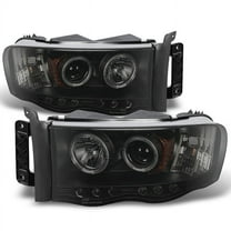 AKKON - For 2002-2005 Dodge Ram 1500 | 2003-2005 Ram 2500 3500 Black Smoke Dual Halo Projector LED Headlights